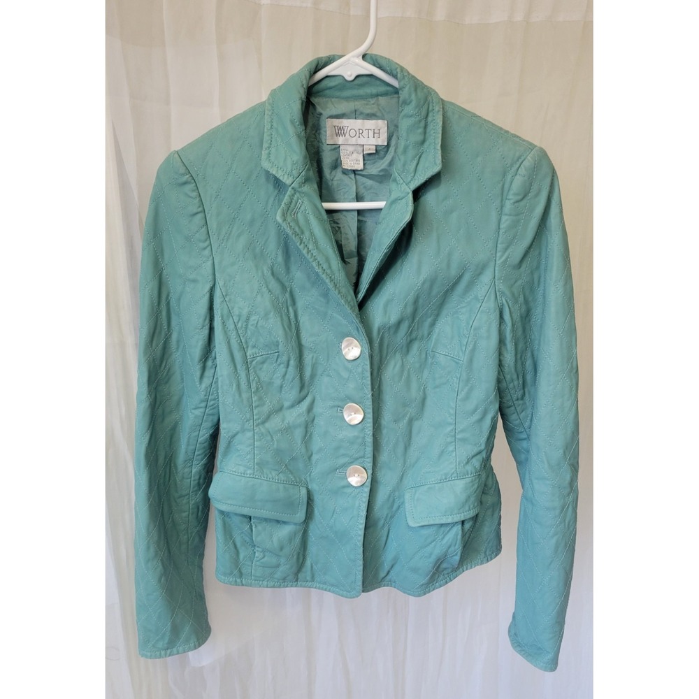 Worth new york quilted genuine leather jacket Sz 4 Turquoise Women